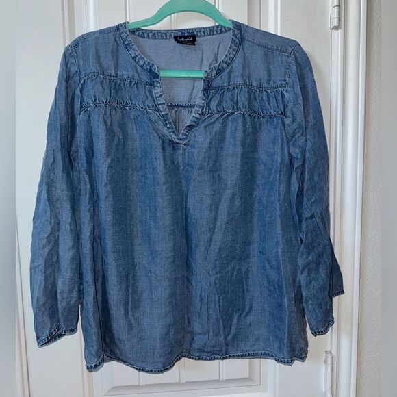 Splendid Blue Smocked 3/4 Sleeve Blouse - Picture 1 of 3